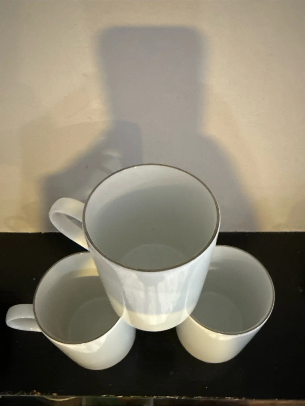 Pottery Barn White Mug Set with Yellow Reindeer Designs (Comet, Blitzen, Cupid)